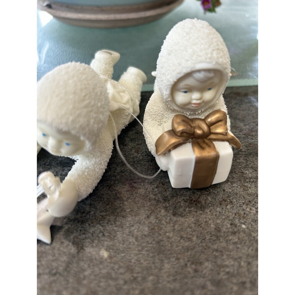 Department 56 Bisque Snow Baby Ornaments  2 With Hangers